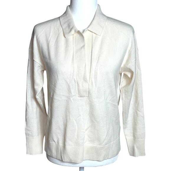 Quince Cashmere Polo Sweater Ivory Mongolian Luxury Elevated Classic Womens S - Picture 1 of 9